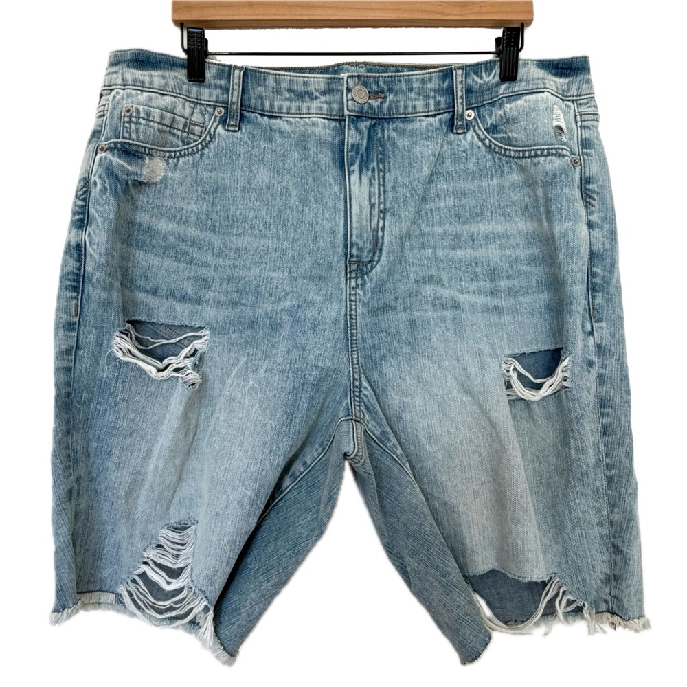 Torrid Light Blue Distressed High Rise Bermuda Shorts - Size 18